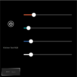 An on/off switch and four sliders in Red, Green, Blue and White